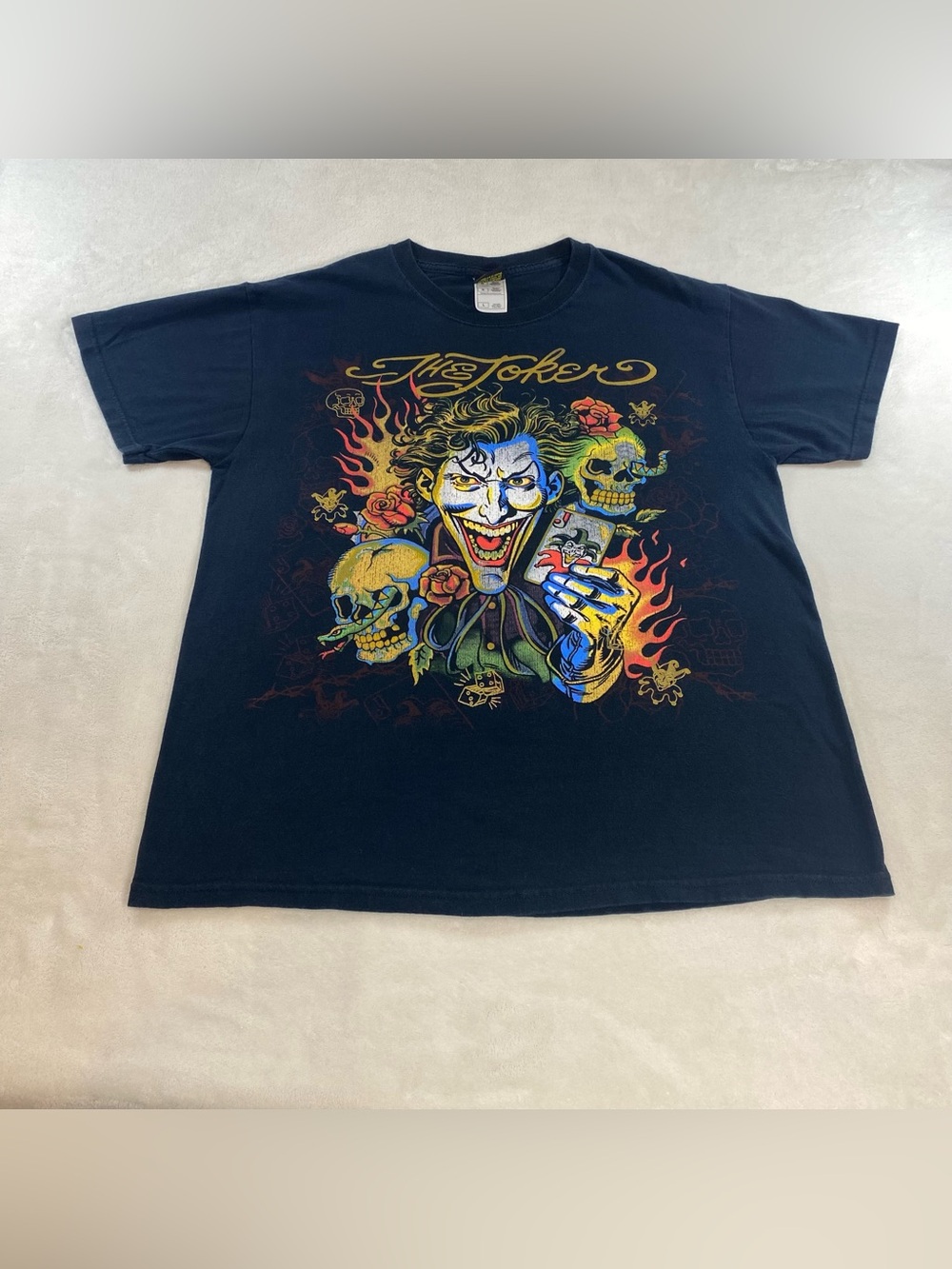 DC Comics The Joker Graphic T-Shirt Flame Skull Tattoo Vintage 2005 Large